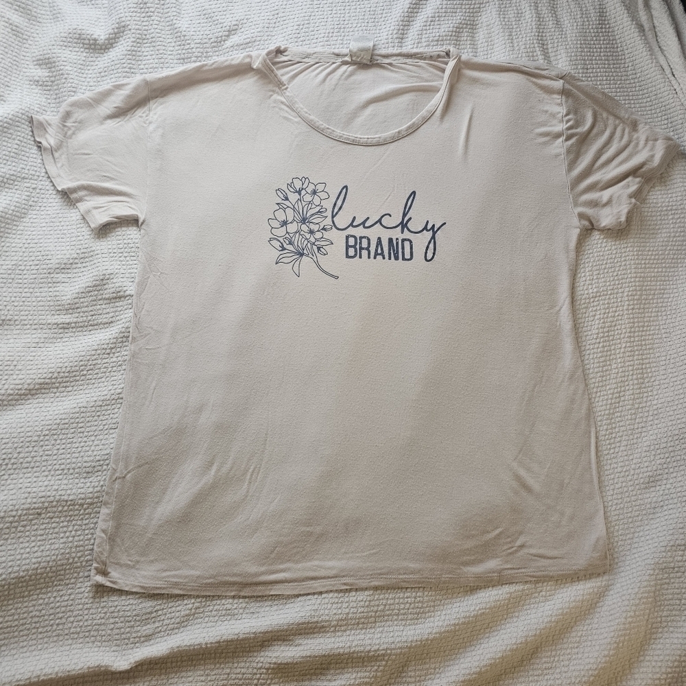 Lucky Brand Cream Color Boxy Loose Fit Short Sleeve Logo T-shirt size large